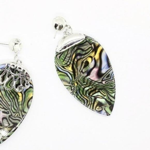 NWT Abalone Colored Gold-Tone Pear Dangle Earrings - Picture 6 of 7